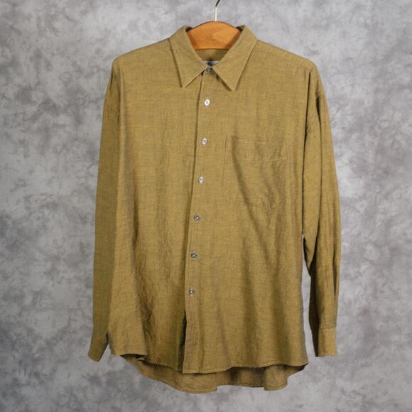 Vintage Krizia Shirt | Yellow Brown | Size Large | Cotton Linen Blend | Italy - Picture 1 of 5